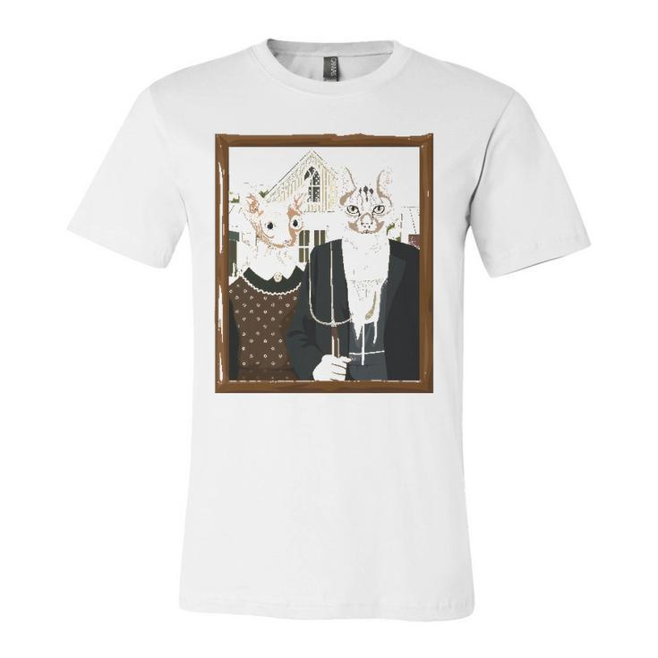American Gothic Cat Parody Ameowican Gothic Graphic Jersey T-Shirt