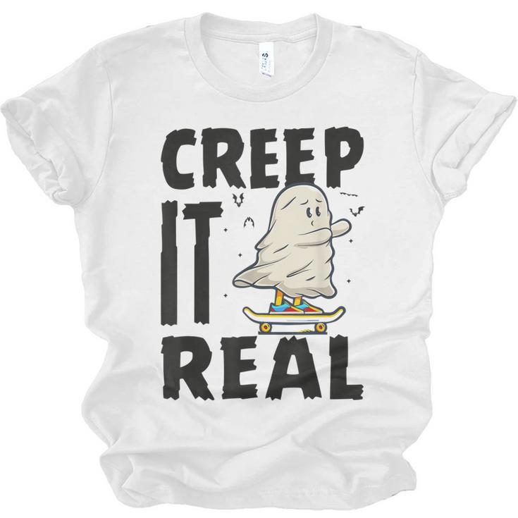 Creep It Real Ghost Men Skateboarding Halloween Fall Season  Men Women T-shirt Unisex Jersey Short Sleeve Crewneck Tee