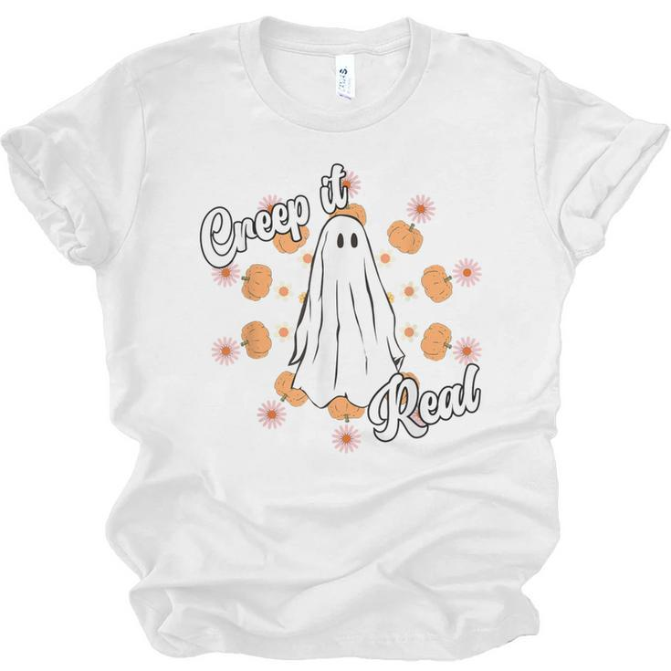 Creep It Real Vintage Ghost Pumkin Retro Groovy  Men Women T-shirt Unisex Jersey Short Sleeve Crewneck Tee