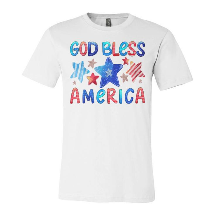 Kids Cute American Flag Girls 4Th Of July God Bless America Kids  Unisex Jersey Short Sleeve Crewneck Tshirt