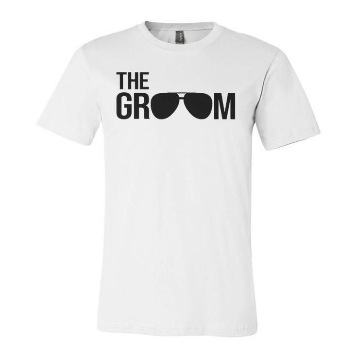 Mens The Groom Bachelor Party Cool Sunglasses White Unisex Jersey Short Sleeve Crewneck Tshirt