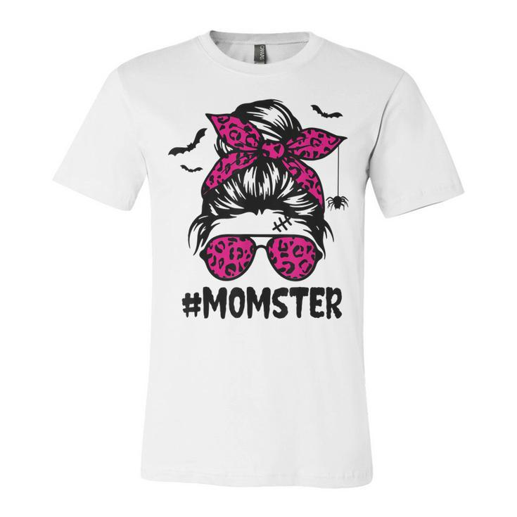 Momster  For Women Halloween Mom Messy Bun Leopard  Unisex Jersey Short Sleeve Crewneck Tshirt