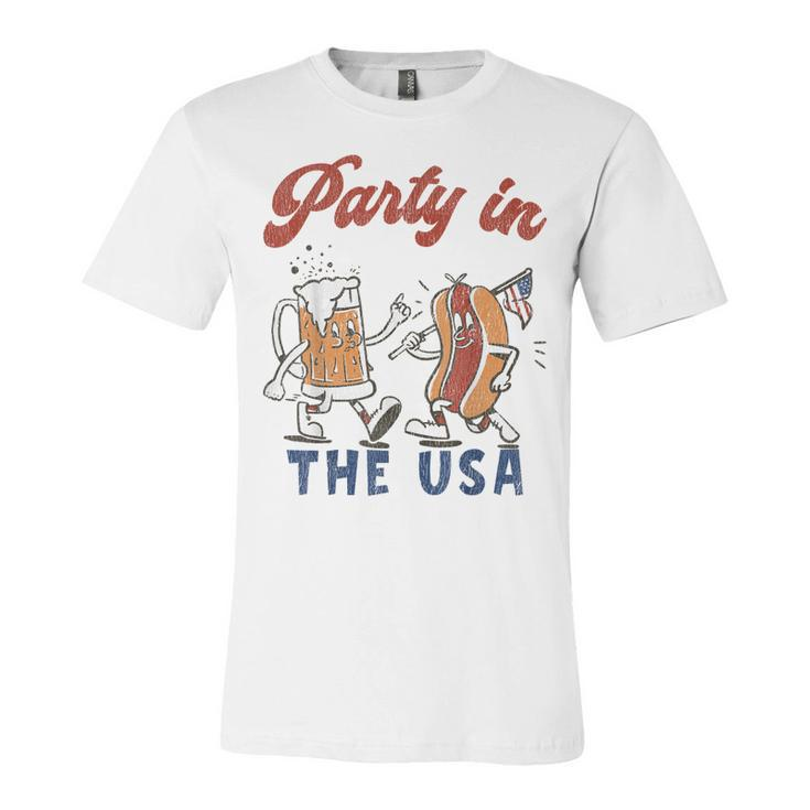 Party In The Usa  Hot Dog Love Usa Funny Fourth Of July  Unisex Jersey Short Sleeve Crewneck Tshirt
