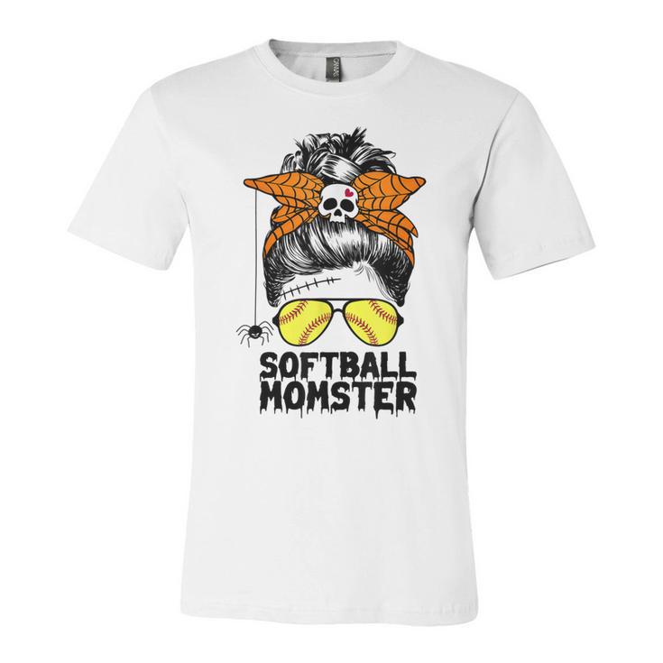 Softball Mom Life Messy Bun Halloween Women Softball Momster Unisex Jersey Short Sleeve Crewneck Tshirt