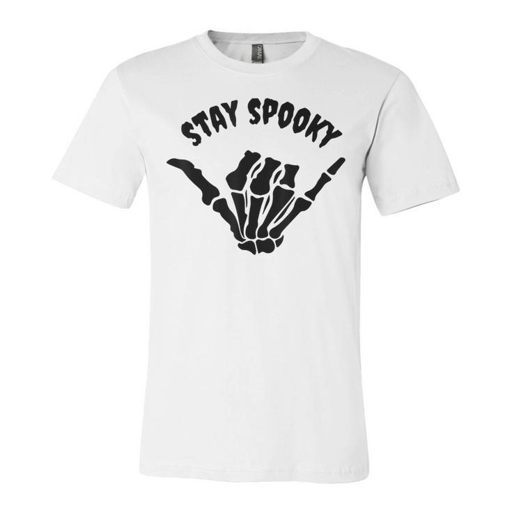 Stay-Spooky Skeleton Creepy Funny Halloween Skull Hand  Unisex Jersey Short Sleeve Crewneck Tshirt