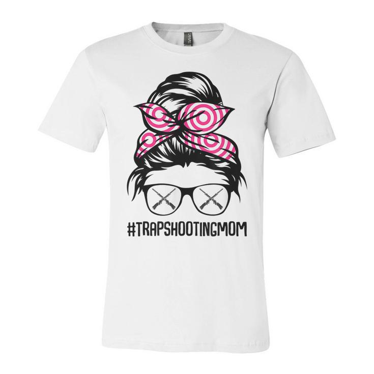 Trap Shooting Mom Messy Bun Hair Glasses  V2 Unisex Jersey Short Sleeve Crewneck Tshirt