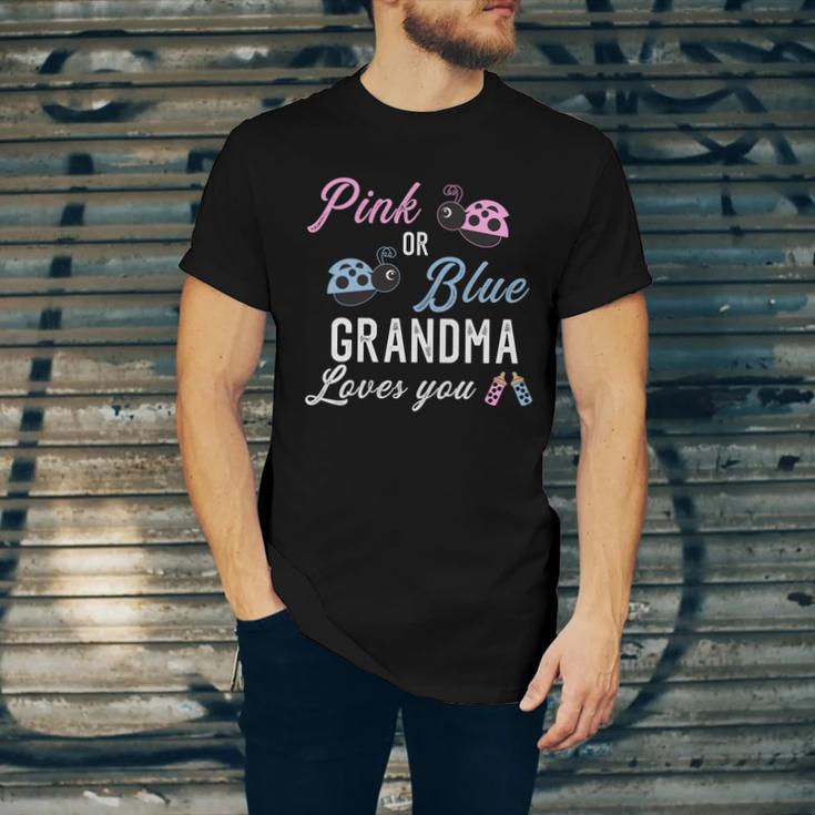 Pink Or Blue Grandma Loves You Ladybug Gender Reveal Party Gift Unisex Jersey Short Sleeve Crewneck Tshirt