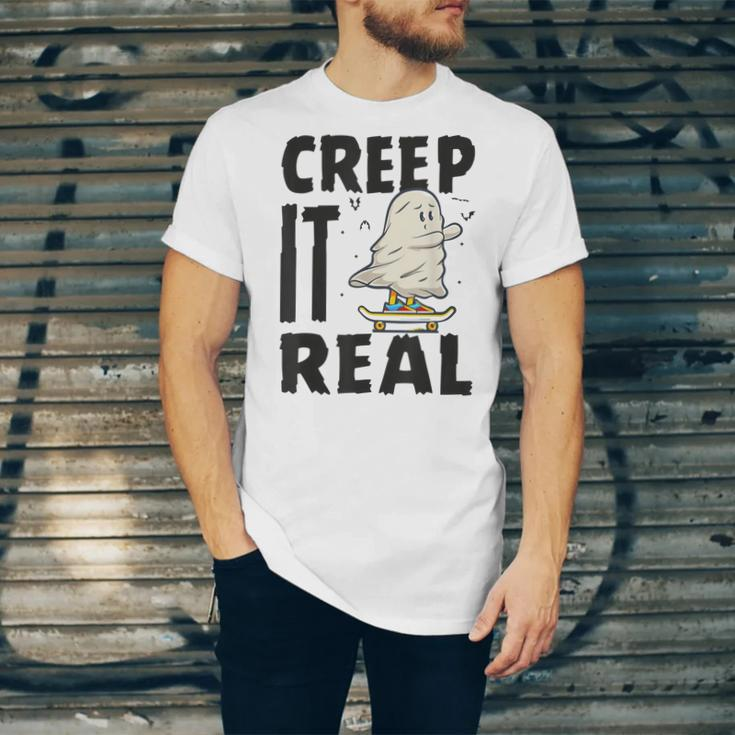 Creep It Real Ghost Men Skateboarding Halloween Fall Season Men Women T-shirt Unisex Jersey Short Sleeve Crewneck Tee