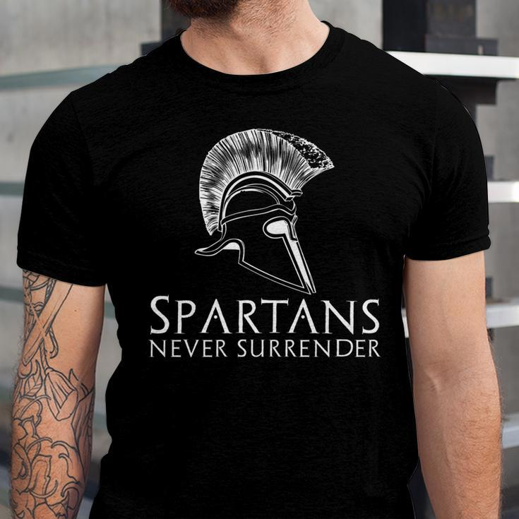 Ancient Spartan Greek History - Spartans Never Surrender Unisex Jersey Short Sleeve Crewneck Tshirt