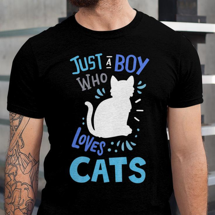 Kids Cat Just A Boy Who Loves Cats Gift For Cat Lovers Unisex Jersey Short Sleeve Crewneck Tshirt