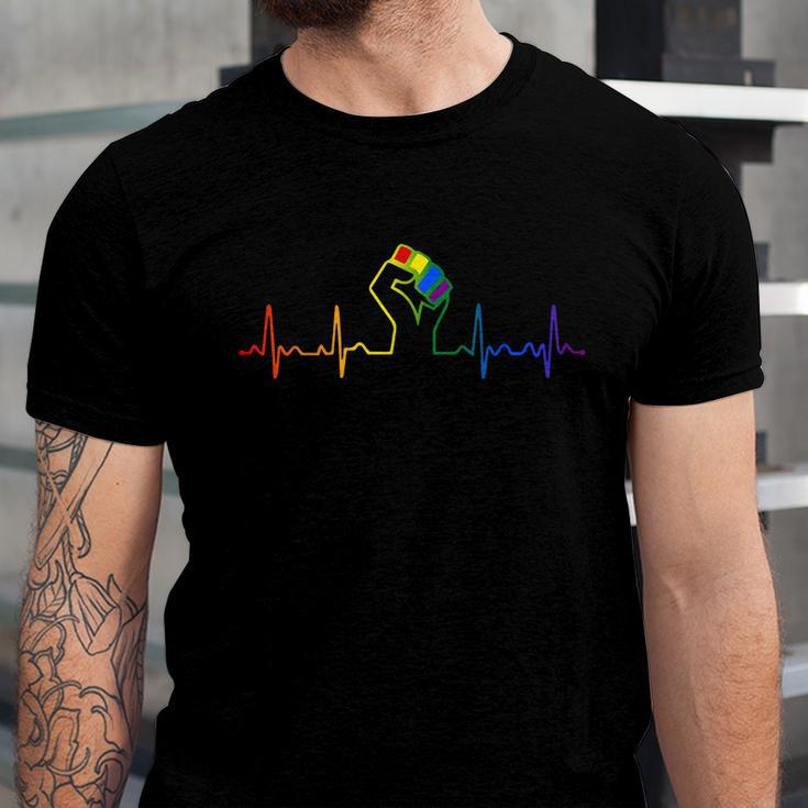 Lovely Lgbt Gay Pride Power Fist Heartbeat Lgbtq Lesbian Gay Meaningful Gift Unisex Jersey Short Sleeve Crewneck Tshirt