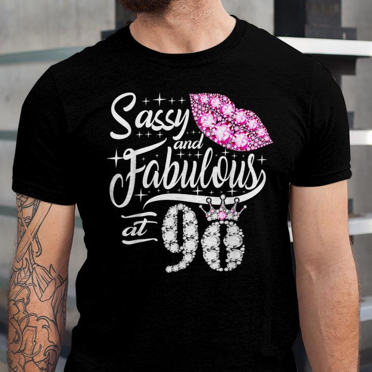 Sassy And Fabulous At 90 Years Old 90Th Birthday Crown Lips Unisex Jersey Short Sleeve Crewneck Tshirt
