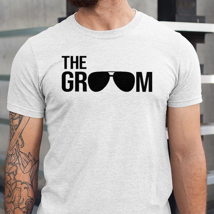 The Groom Bachelor Party Cool Sunglasses White Jersey T-Shirt