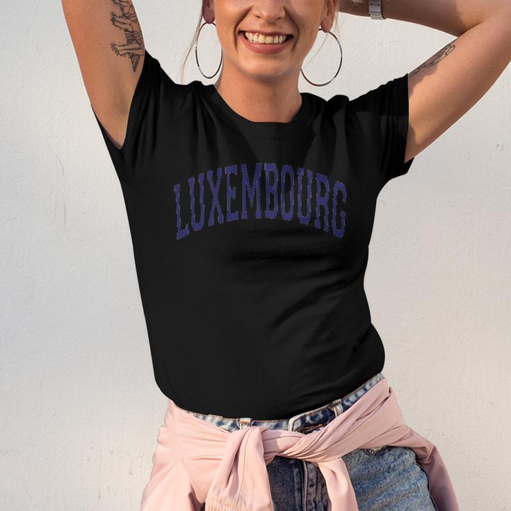 Luxembourg Varsity Style Navy Blue Text Unisex Jersey Short Sleeve Crewneck Tshirt