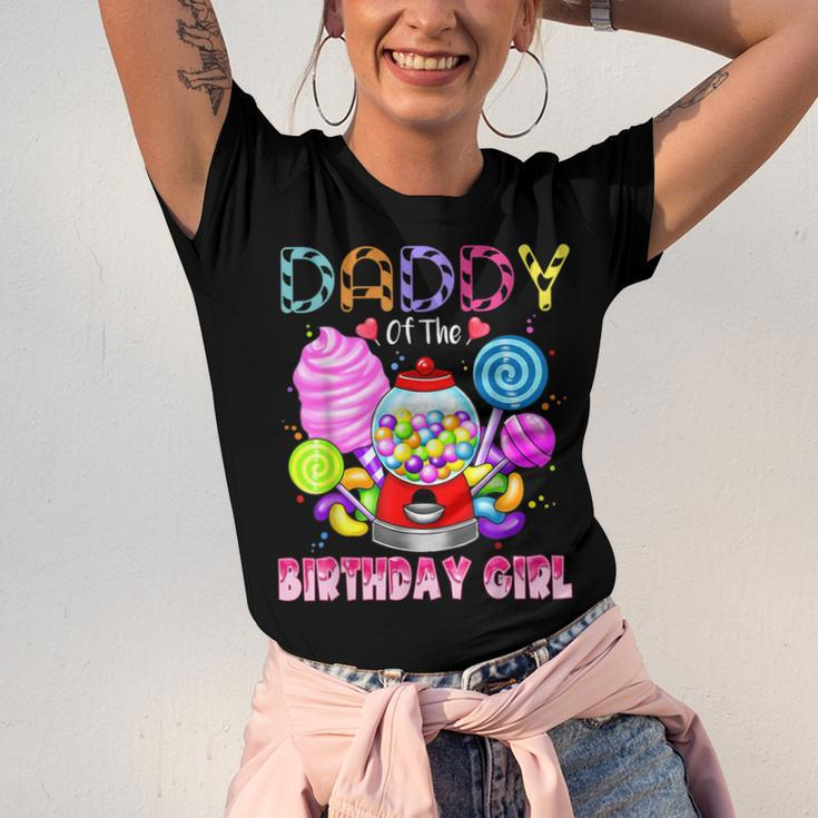 Daddy Of The Birthday Girl Candyland Candy Birthday Party Unisex Jersey Short Sleeve Crewneck Tshirt