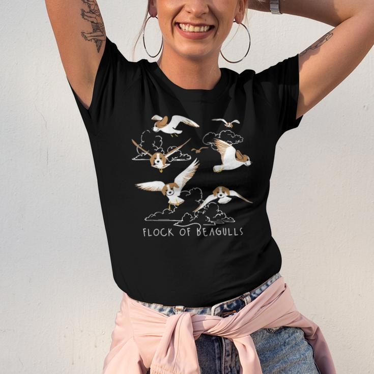 Flock Of Beagulls Beagle With Bird Wings Dog Lover Jersey T-Shirt