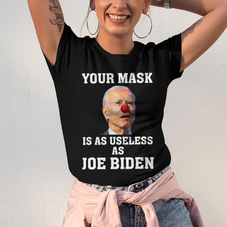 Funny Anti Biden Your Mask Is As Useless As Joe Biden Idiot Unisex Jersey Short Sleeve Crewneck Tshirt