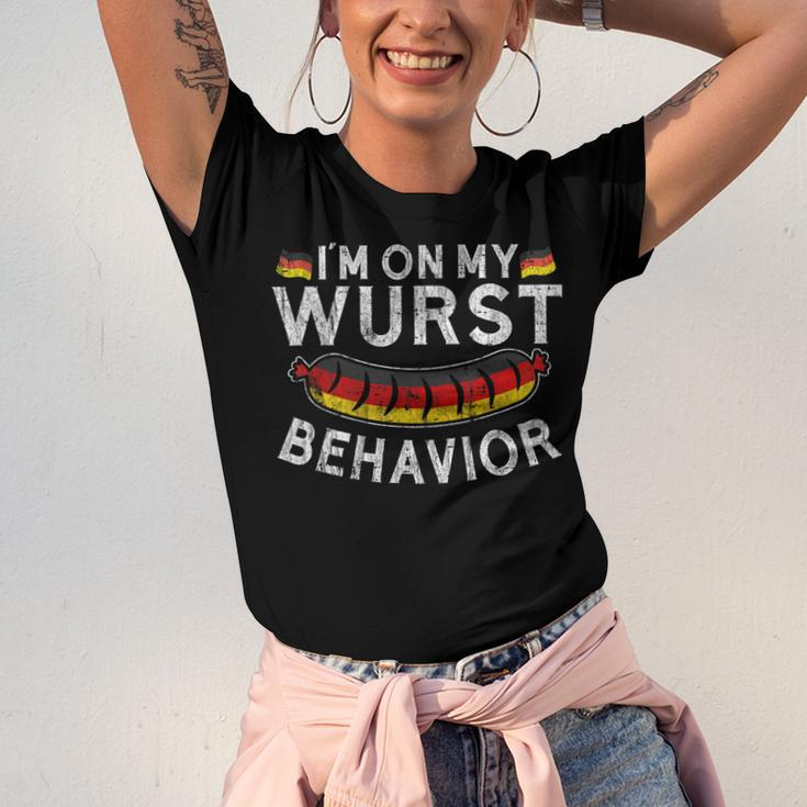 Im On My Wurst Behavior Funny German Oktoberfest Germany Men Women T-shirt Unisex Jersey Short Sleeve Crewneck Tee