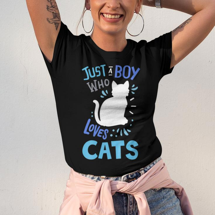Kids Cat Just A Boy Who Loves Cats Gift For Cat Lovers Unisex Jersey Short Sleeve Crewneck Tshirt