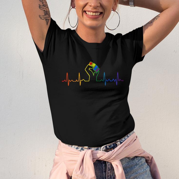 Lovely Lgbt Gay Pride Power Fist Heartbeat Lgbtq Lesbian Gay Meaningful Gift Unisex Jersey Short Sleeve Crewneck Tshirt