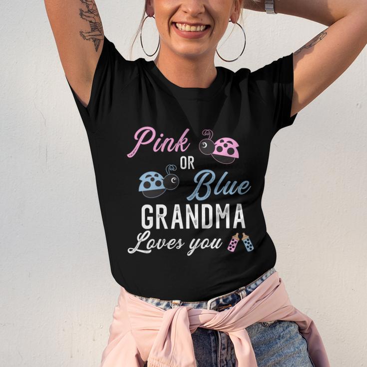 Pink Or Blue Grandma Loves You Ladybug Gender Reveal Party Gift Unisex Jersey Short Sleeve Crewneck Tshirt