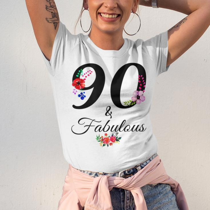 90 & Fabulous 90 Years Old Vintage Floral 1932 90Th Birthday Unisex Jersey Short Sleeve Crewneck Tshirt