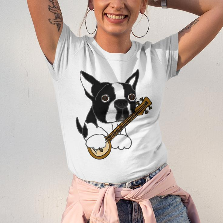 Boston Terrier Dog Playing Banjo Jersey T-Shirt