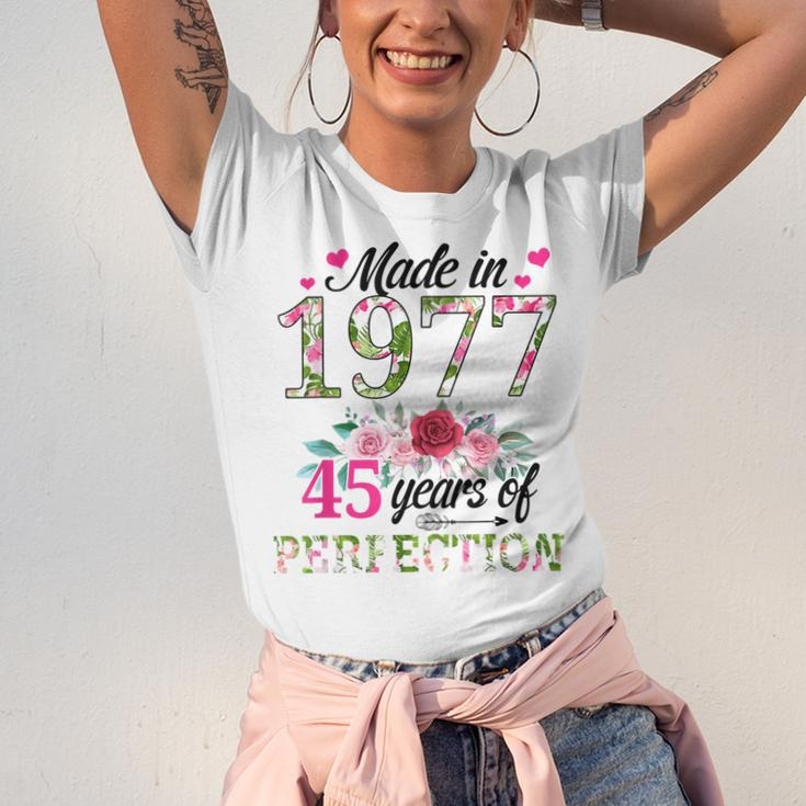Made In 1977 Floral 45 Year Old 45Th Birthday Gifts Women Unisex Jersey Short Sleeve Crewneck Tshirt