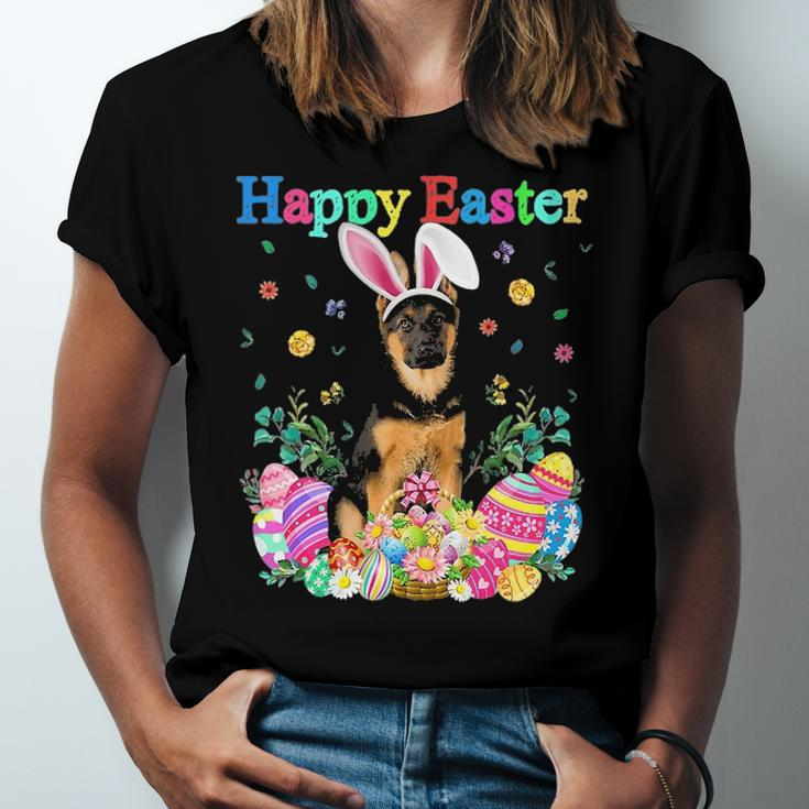Easter Bunny German Shepherd Dog With Easter Eggs Basket Jersey T-Shirt