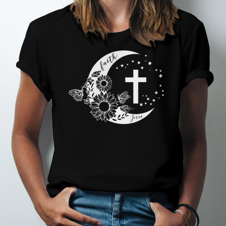 Faith Cross Crescent Moon With Sunflower Christian Religious Jersey T-Shirt
