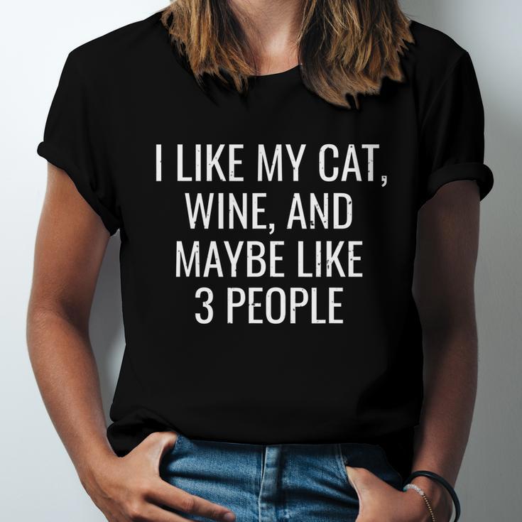 I Like My Cat Wine & Maybe 3 People Funny Pet Unisex Jersey Short Sleeve Crewneck Tshirt