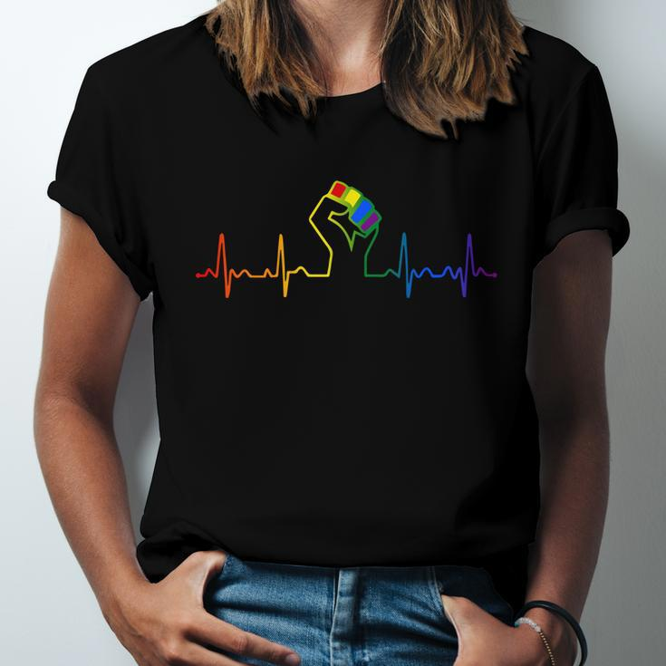 Lovely Lgbt Gay Pride Power Fist Heartbeat Lgbtq Lesbian Gay Meaningful Gift Unisex Jersey Short Sleeve Crewneck Tshirt