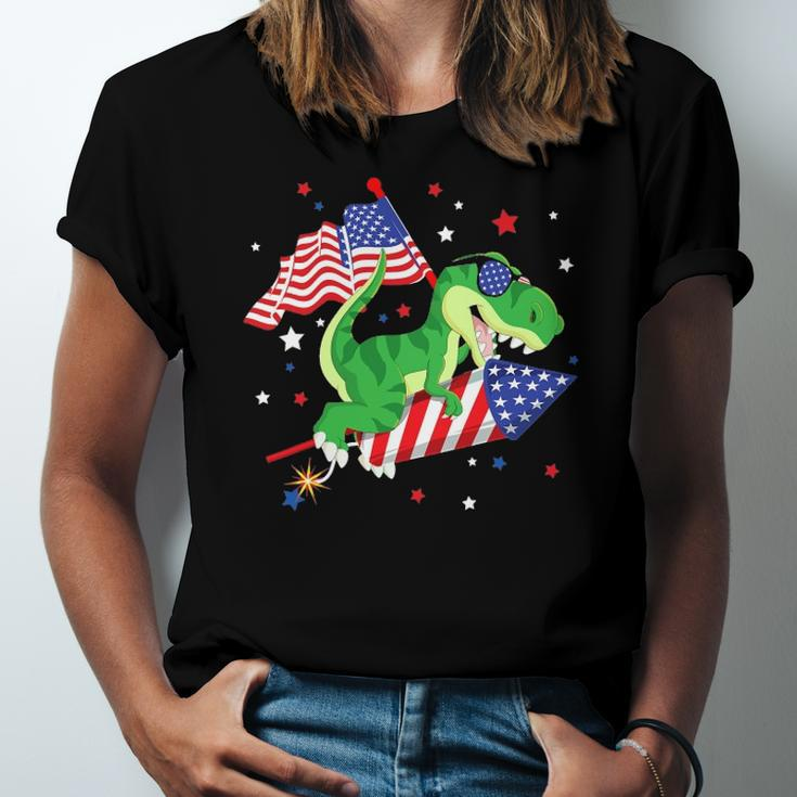 Patriotic Dinosaur Fireworks &8211 Usa American Flag 4Th Of July Jersey T-Shirt
