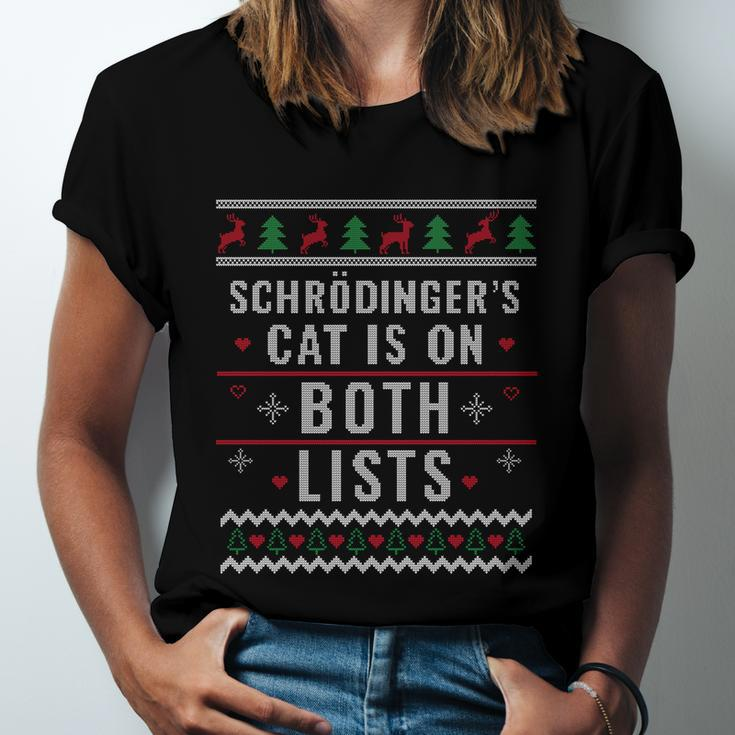 Physicist Schrödingers Cat Funny Gift Physics Ugly Christmas Gift Unisex Jersey Short Sleeve Crewneck Tshirt
