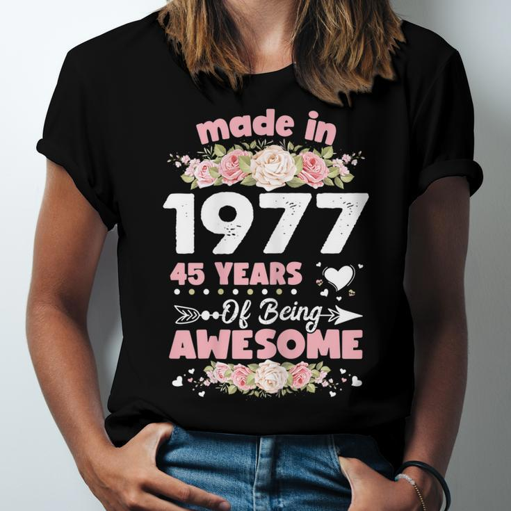 Womens 45 Years Old Gifts 45Th Birthday Born In 1977 Women Girls Unisex Jersey Short Sleeve Crewneck Tshirt