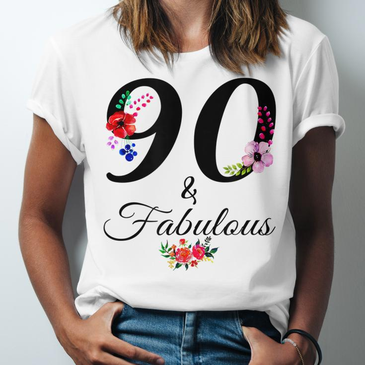 90 & Fabulous 90 Years Old Vintage Floral 1932 90Th Birthday Unisex Jersey Short Sleeve Crewneck Tshirt