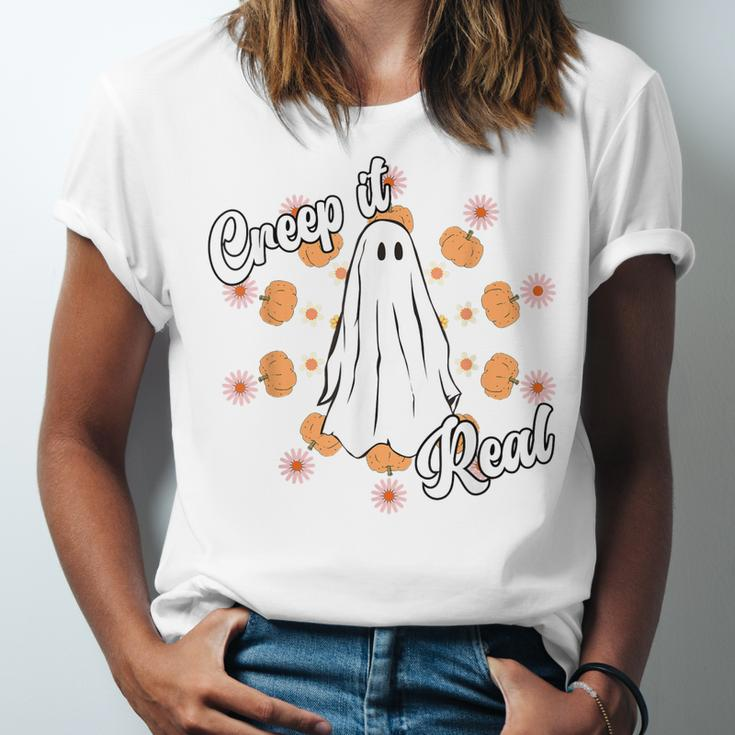 Creep It Real Vintage Ghost Pumkin Retro Groovy Men Women T-shirt Unisex Jersey Short Sleeve Crewneck Tee