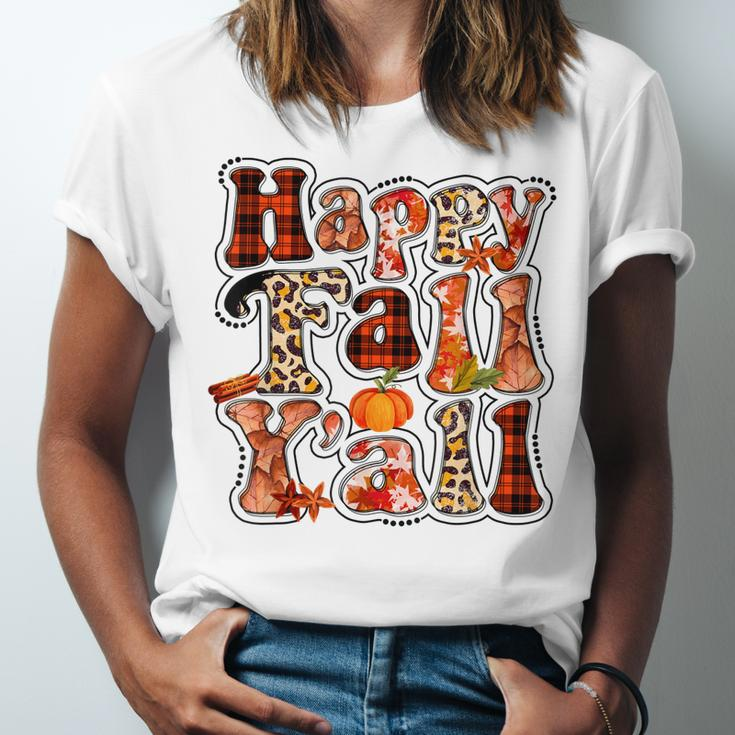 Happy Fall Yall Autumn Vibes Halloween For Autumn Lovers Men Women T-shirt Unisex Jersey Short Sleeve Crewneck Tee