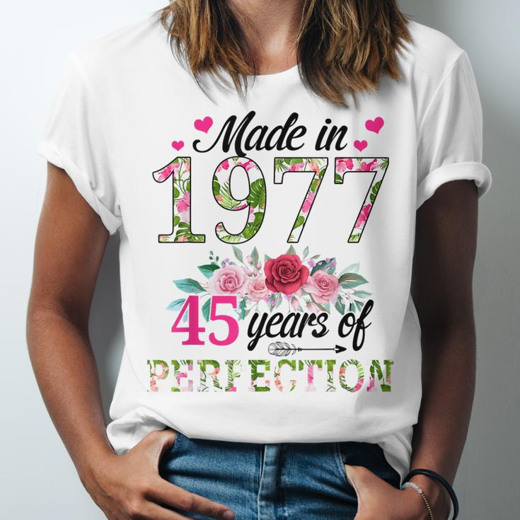 Made In 1977 Floral 45 Year Old 45Th Birthday Gifts Women Unisex Jersey Short Sleeve Crewneck Tshirt
