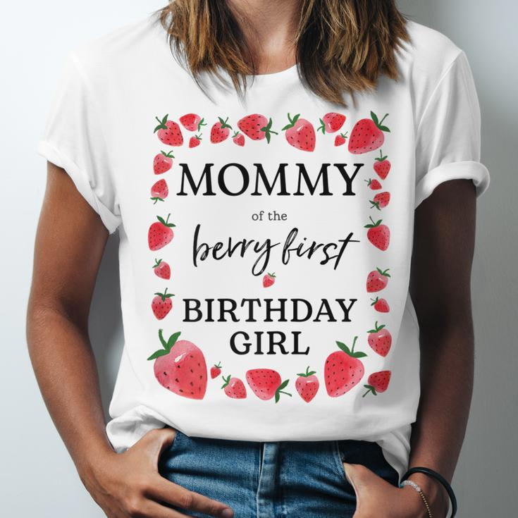 Womens Mommy Of The Berry First Birthday Girl Sweet One Strawberry Unisex Jersey Short Sleeve Crewneck Tshirt