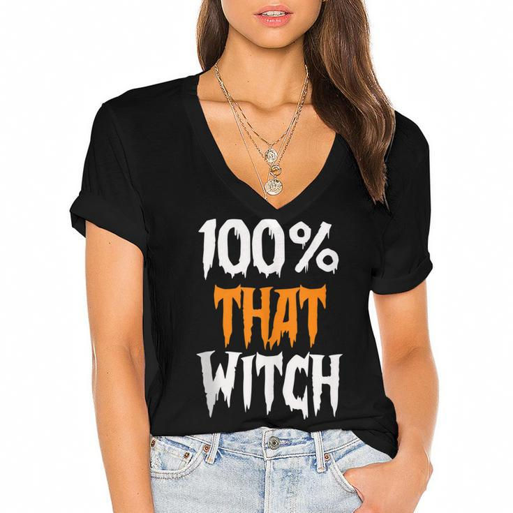 100 That Witch Funny Halloween - Witch Music Lyrics  Women's Jersey Short Sleeve Deep V-Neck Tshirt