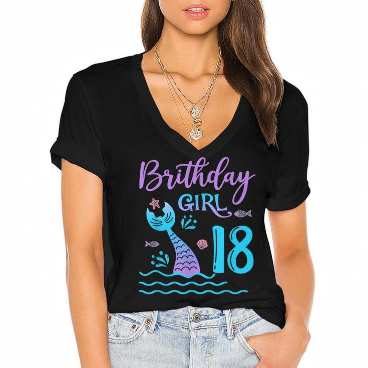 18 Year Old Gift Mermaid Tail 18Th Birthday Girl Daughter  Women's Jersey Short Sleeve Deep V-Neck Tshirt