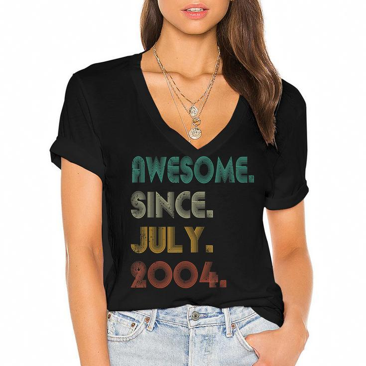 18Th Birthday 18 Years Old Awesome Since July 2004  Women's Jersey Short Sleeve Deep V-Neck Tshirt