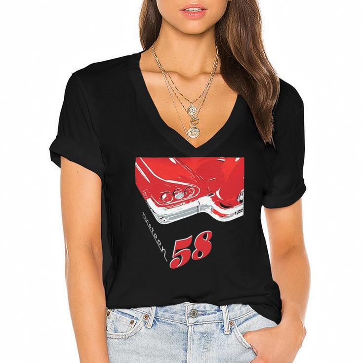 1958 Vintage Car With Continental Kit For A Car Guy Women's Jersey Short Sleeve Deep V-Neck Tshirt