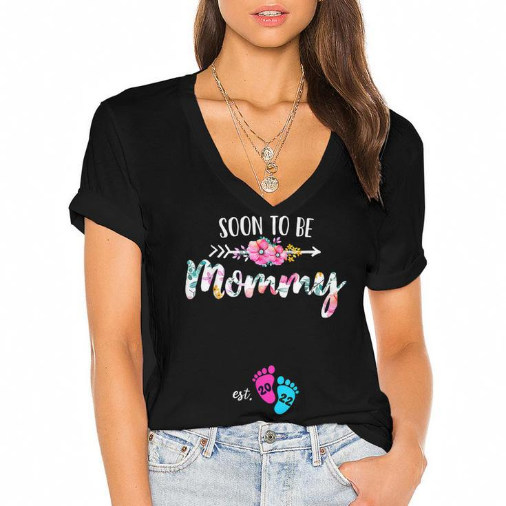 2022 Soon To Be Mommy Est 2022 Floral New Mom Mothers Day  Women's Jersey Short Sleeve Deep V-Neck Tshirt