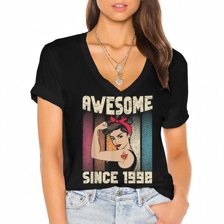 24 Year Old Awesome Since 1998 24Th Birthday Women  Women's Jersey Short Sleeve Deep V-Neck Tshirt