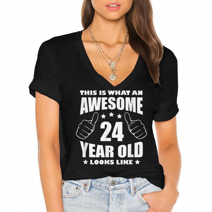 24Th Birthday Awesome Gift For Her 24 Year Old Daughter 1997  Women's Jersey Short Sleeve Deep V-Neck Tshirt