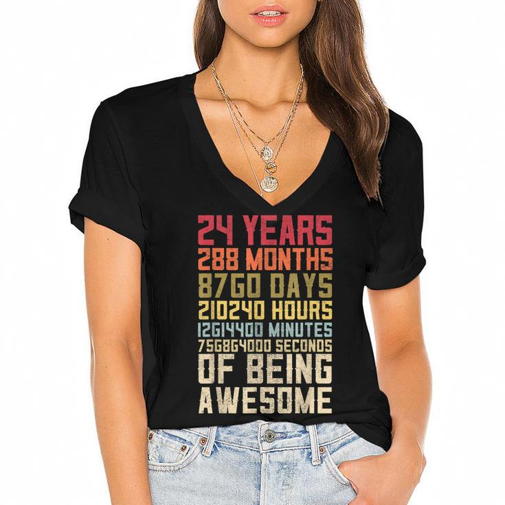 24Th Birthday  For Men Women 24 Years Of Being Awesome  Women's Jersey Short Sleeve Deep V-Neck Tshirt