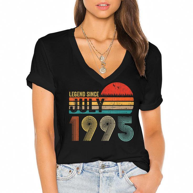 27 Years Old Retro Birthday Gifts Legend Since July 1995  Women's Jersey Short Sleeve Deep V-Neck Tshirt