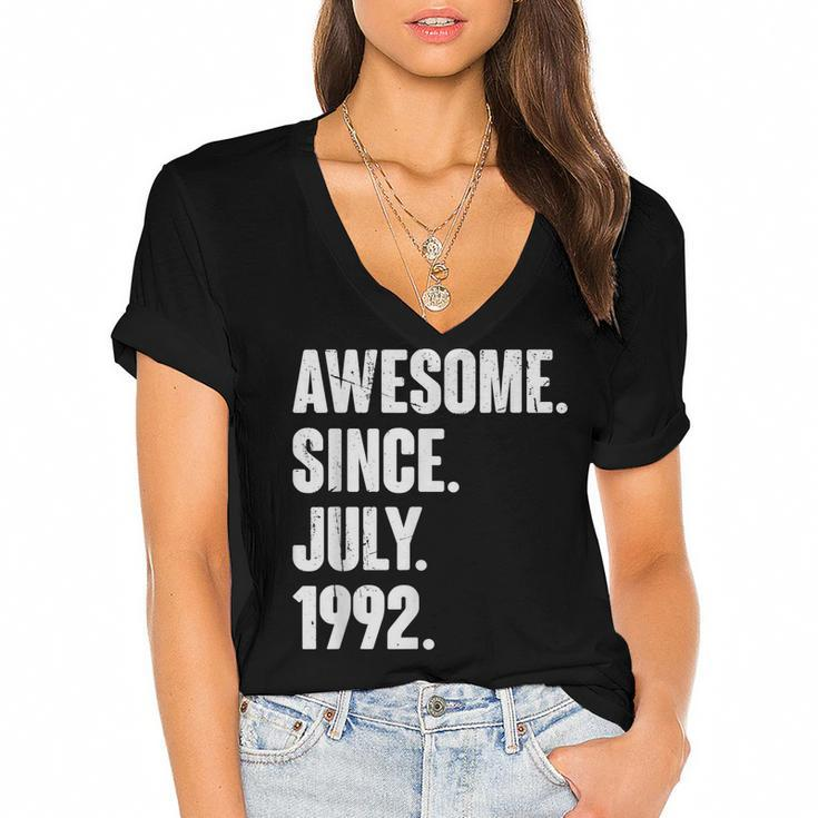 30 Year Old Gift 30Th Birthday Awesome Since July 1992   Women's Jersey Short Sleeve Deep V-Neck Tshirt